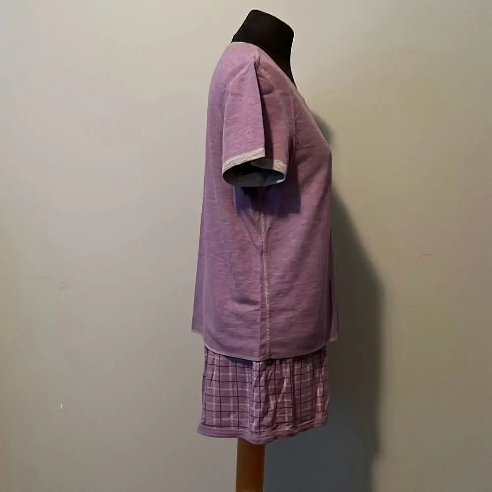 Jockey Womens Lavender Short Sleeve V-Neck Top Plaid Shorts Lounge Set